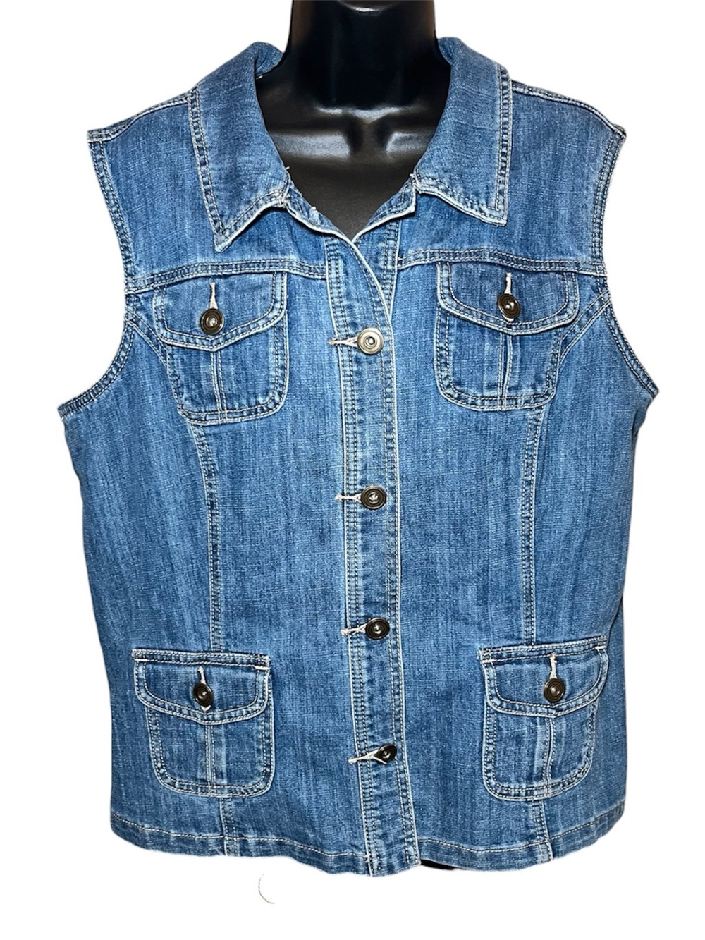 Christopher & Banks Classic Blue Wash Sleeveless Denim Button-Up Vest
